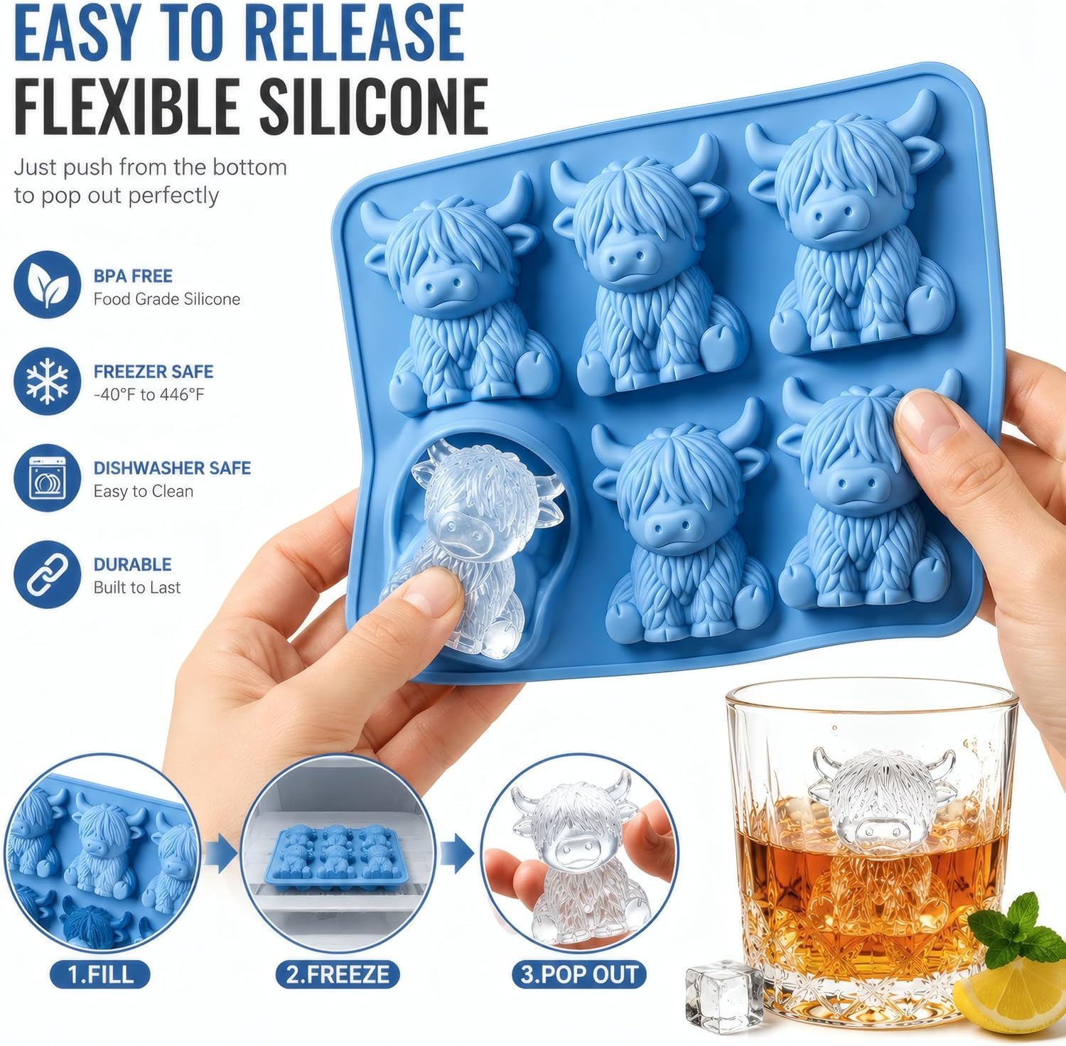 🔥 2026 Best Seller | 3D Highland Cow Ice Cube Tray