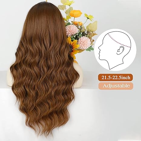 Ginger Wig with Bangs for Women Long Wavy Culry Synthetic Realistic Wig for Daily Party Use 26 Inch