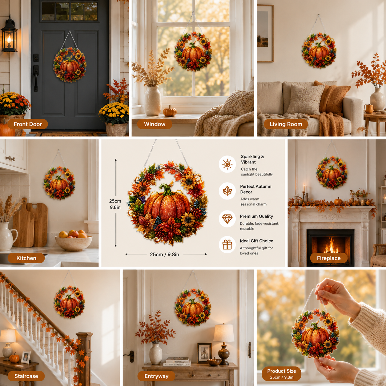 🔥Limited Edition 50% OFF - 🍂✨Autumn Harvest Pumpkin Diamond Art Hanging Ornament Kit