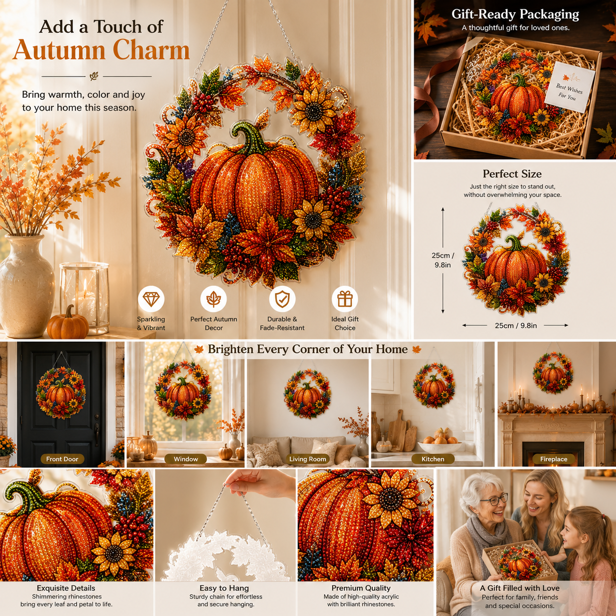 🔥Limited Edition 50% OFF - 🍂✨Autumn Harvest Pumpkin Diamond Art Hanging Ornament Kit