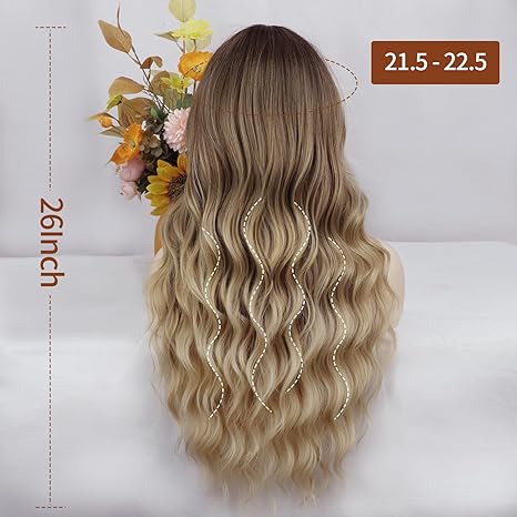 Ginger Wig with Bangs for Women Long Wavy Culry Synthetic Realistic Wig for Daily Party Use 26 Inch
