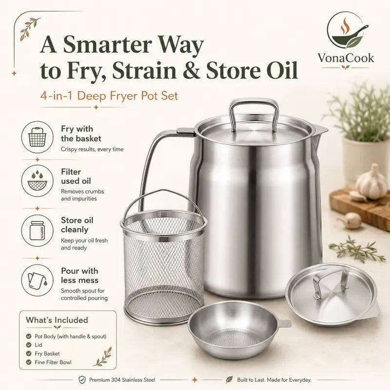 304 Stainless Steel Deep Fryer Pot Set for Kitchen, Frying, Cooking, Camping