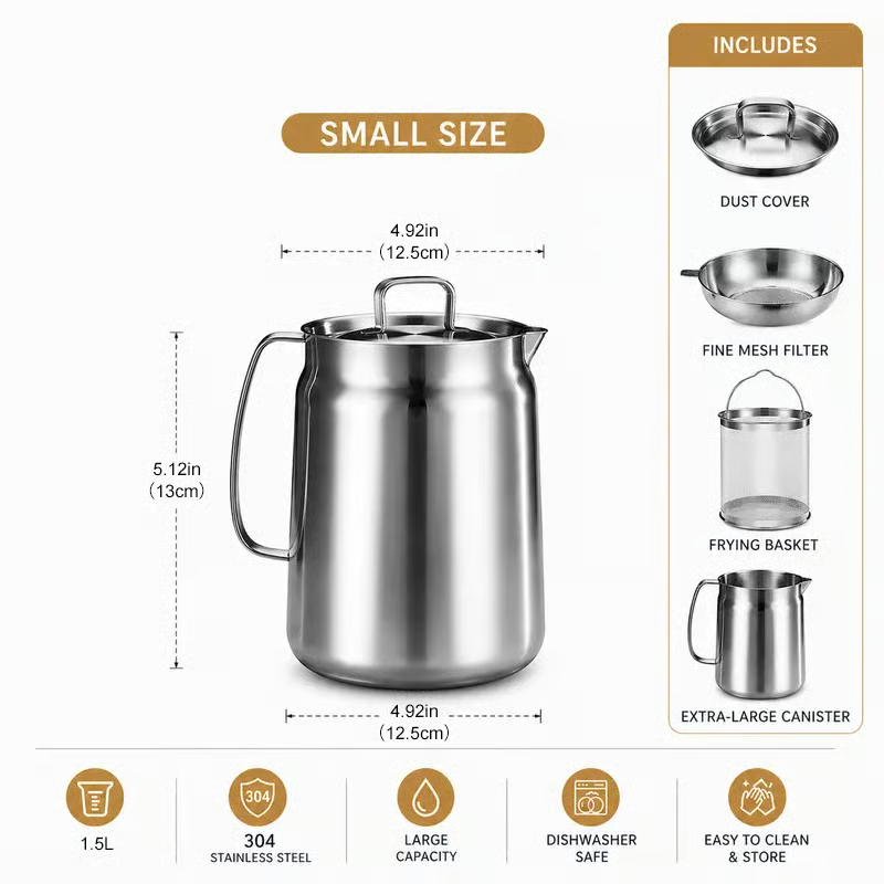 304 Stainless Steel Deep Fryer Pot Set for Kitchen, Frying, Cooking, Camping