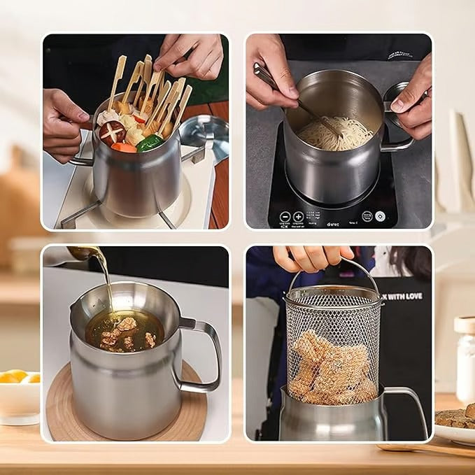 304 Stainless Steel Deep Fryer Pot Set for Kitchen, Frying, Cooking, Camping