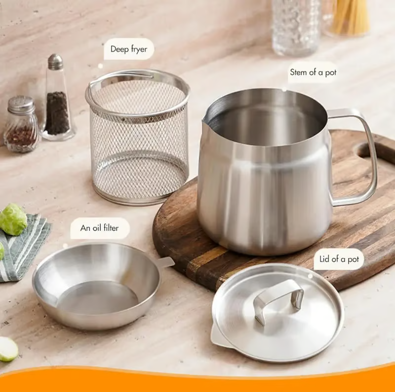 304 Stainless Steel Deep Fryer Pot Set for Kitchen, Frying, Cooking, Camping