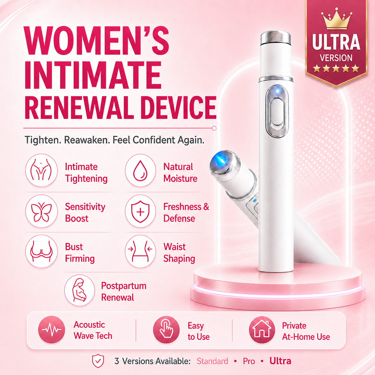 Ultrasonic Women’s Intimate Tightening, Sensitivity & Full-Body Renewal Device✅ Vaginal Repair✅ HPV Defense✅ Curve Sculpting