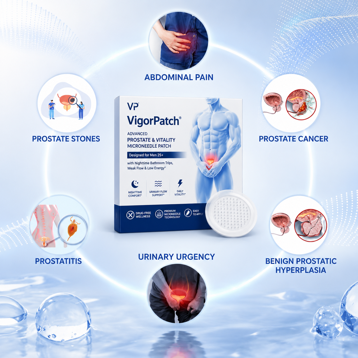 VigorPatch® Advanced Prostate & Vitality Microneedle Patch Designed for Men 25+ with Nighttime Bathroom Trips, Weak Flow & Low Energy