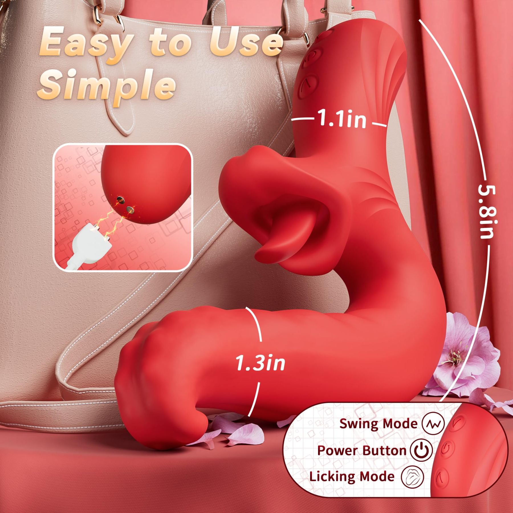 💥Female Sex Swinging Tongue Toy - 👄Thrust Dildo with 10 Swinging and 10 Licking Modes