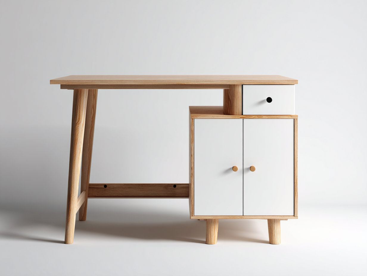 Escritorio de madera 120x60x75 cm color madera natural blanco adecuado para salón diseño moderno-Ramisinest