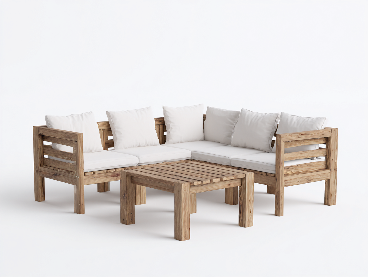 Sofás de exterior de madera maciza 200x200x75 cm color madera natural beige adecuado para salón diseño funcional-Ramisinest