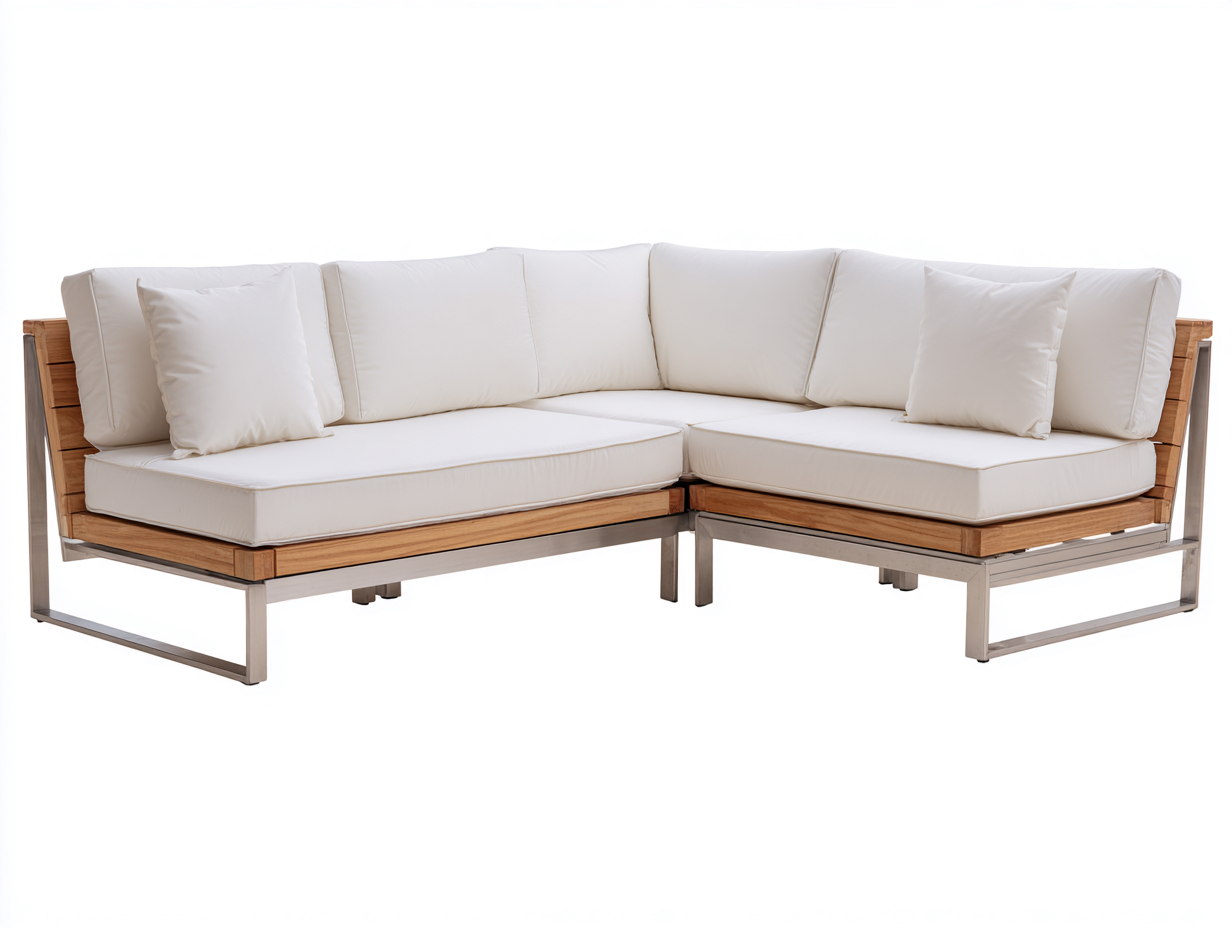 Sofás de exterior sofá rinconero 220x200x75 cm madera maciza marrón con cojines beige y estructura metálica - diseño moderno-Ramisinest