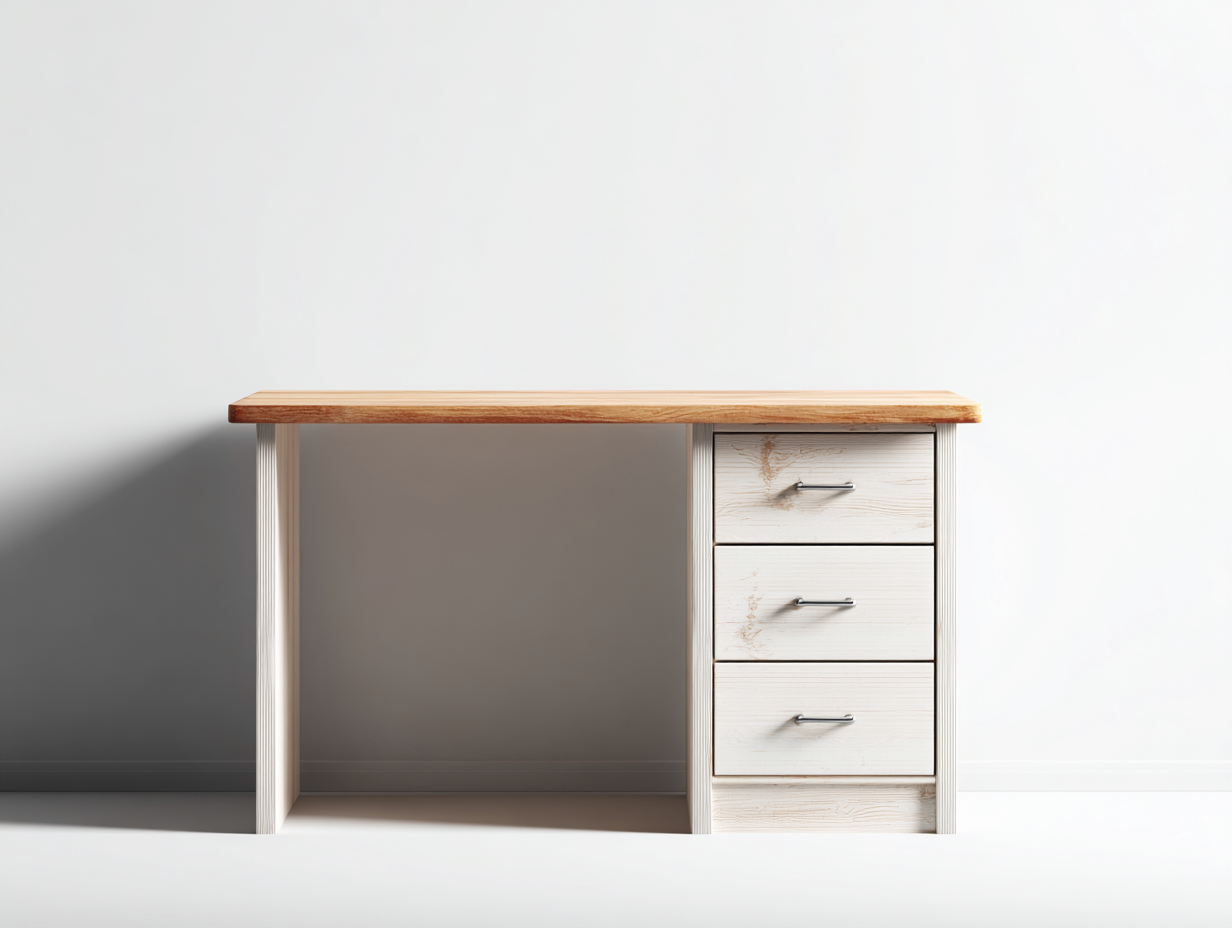 Escritorio madera 110x55x75 cm - roble-blanco - diseño compacto con cajones-Ramisinest