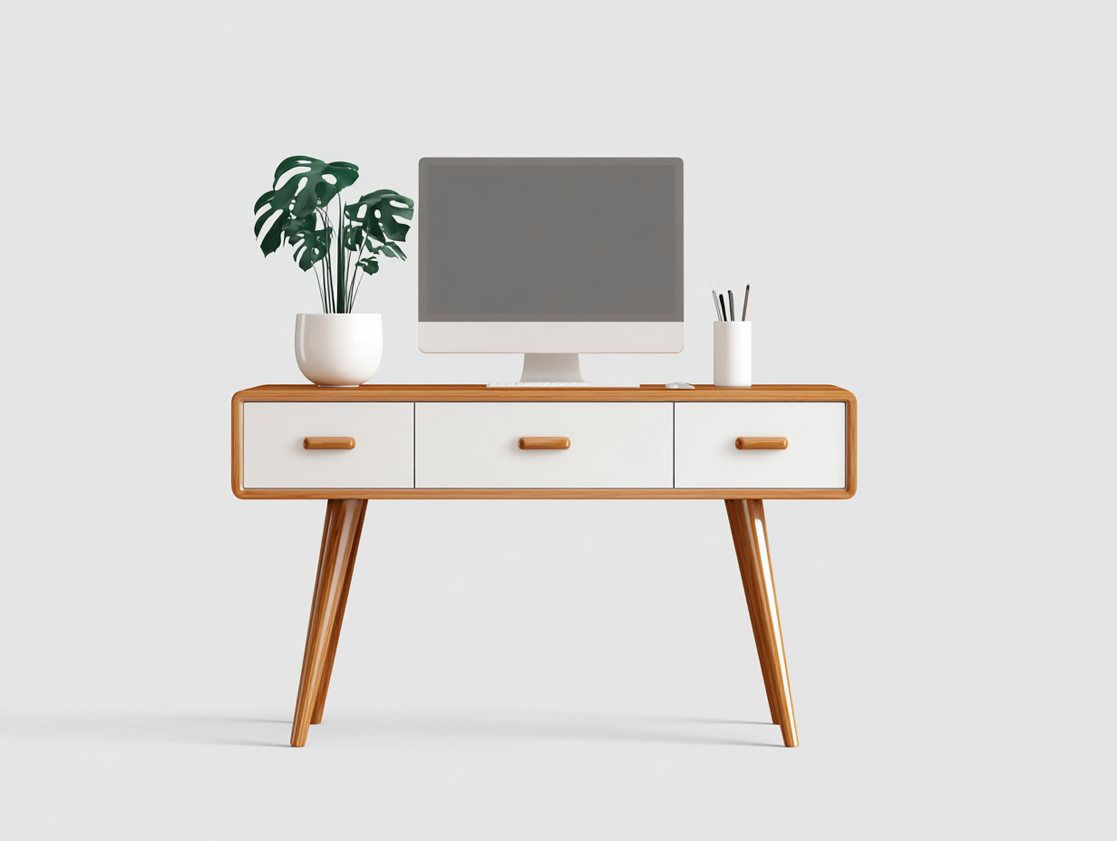 Escritorio 110x50x75 cm madera MDF blanco y marrón con 3 cajones - diseño moderno-Ramisinest