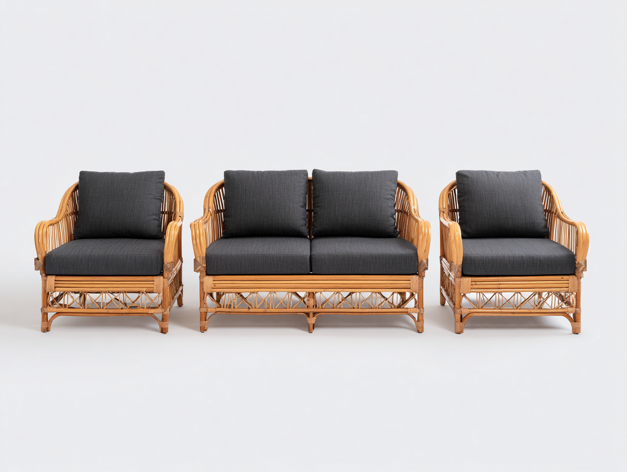Sofás de exterior ratán 180x80x75 cm color marrón-negro con cojines diseño natural-Ramisinest