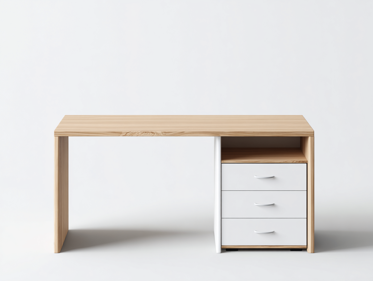 Escritorio madera 120x60x75 cm - roble-blanco - diseño moderno con cajones-Ramisinest