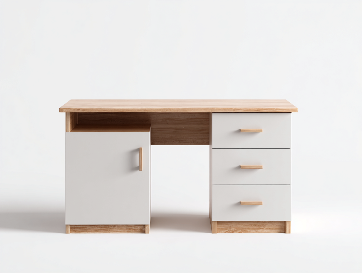Escritorio madera 120x60x75 cm color roble-blanco con cajones diseño moderno-Ramisinest