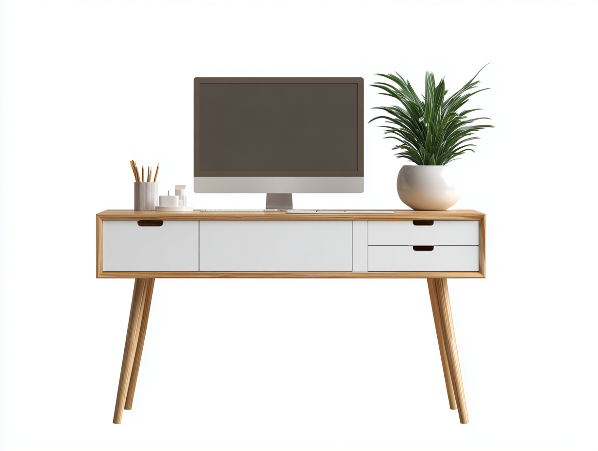Escritorio madera MDF con 3 cajones 120x50x75 cm - Blanco-Marrón - Diseño moderno-Ramisinest