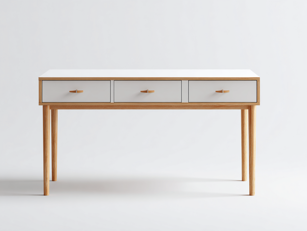 Escritorio de madera 140x60x75 cm color madera natural blanco adecuado para salón diseño moderno-Ramisinest