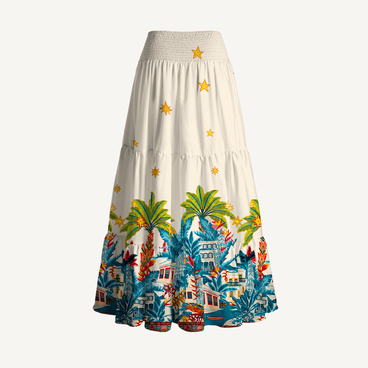 Retro Sun & Palm Maxi Skirt & Strapless Dress  