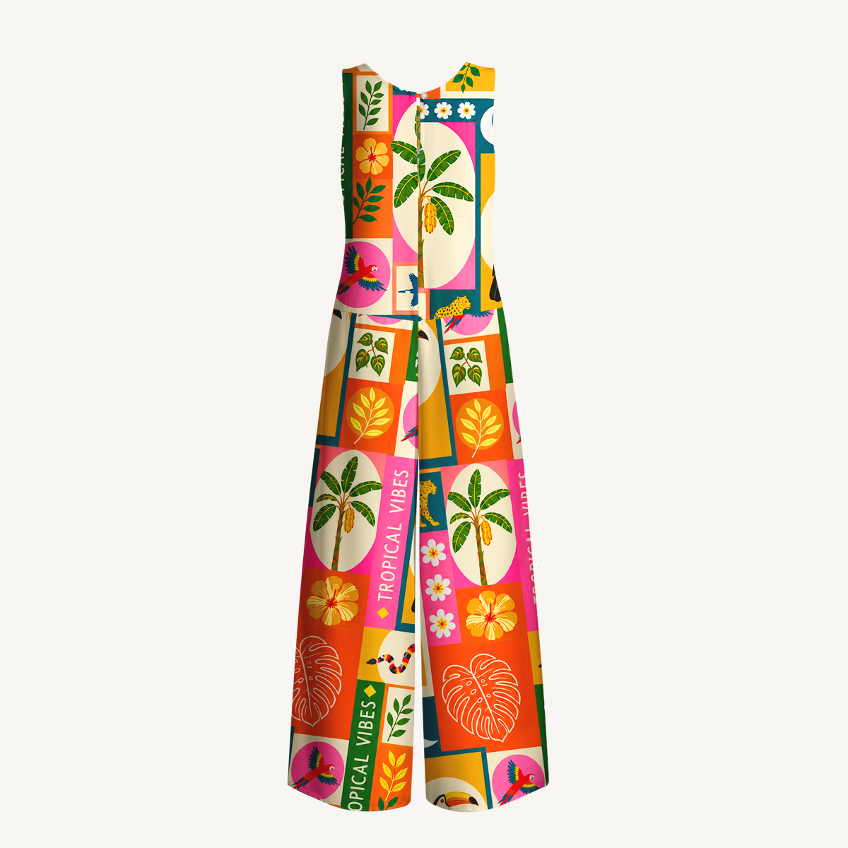 Tropical Patchwork Jumpsuit with Pockets for Women