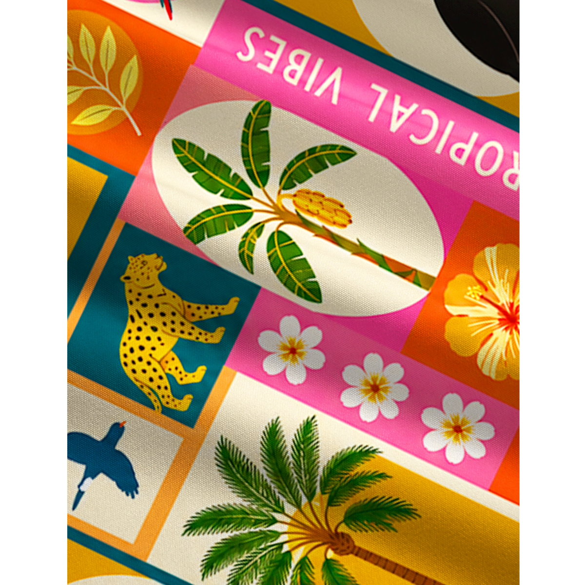 Tropical Patchwork Jumpsuit with Pockets for Women