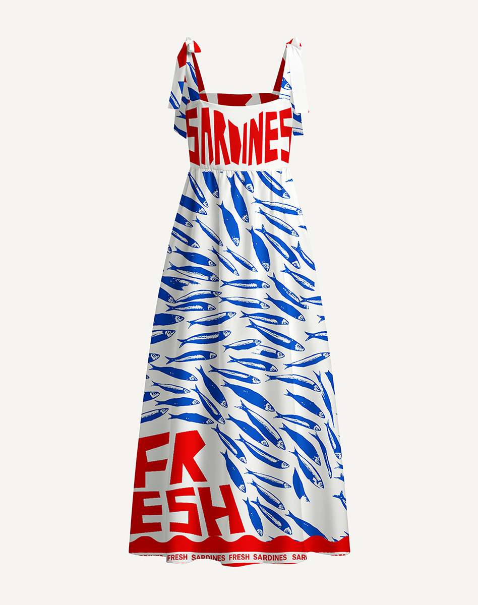 Blue Sardine & Fresh Bow Strap Maxi Dress