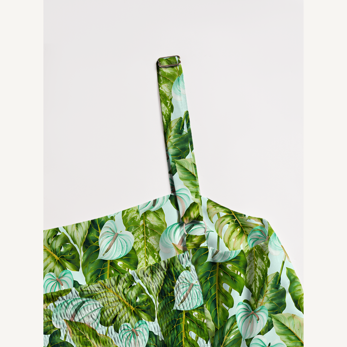 Tropical Rainforest Green Leaves Wide Straps Maxi Dress With Pockets