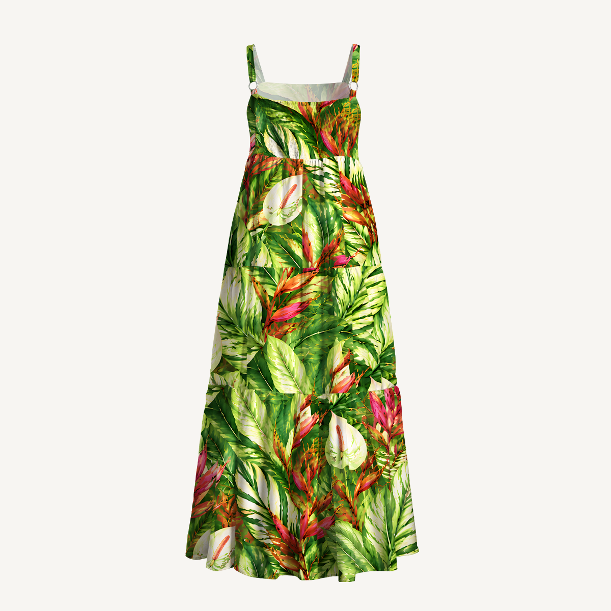 Tropical Flowers Wide Straps Maxi Dress With Pockets