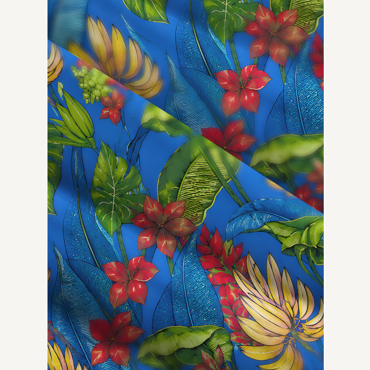 Tropical Bananas & Flowers on Blue Wide Straps Maxi Dress With Pockets