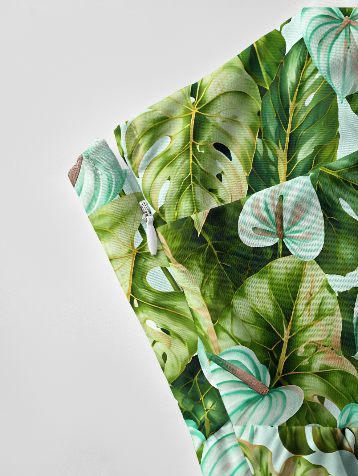 Tropical Rainforest Green Leaves Bow Strap Maxi Dress