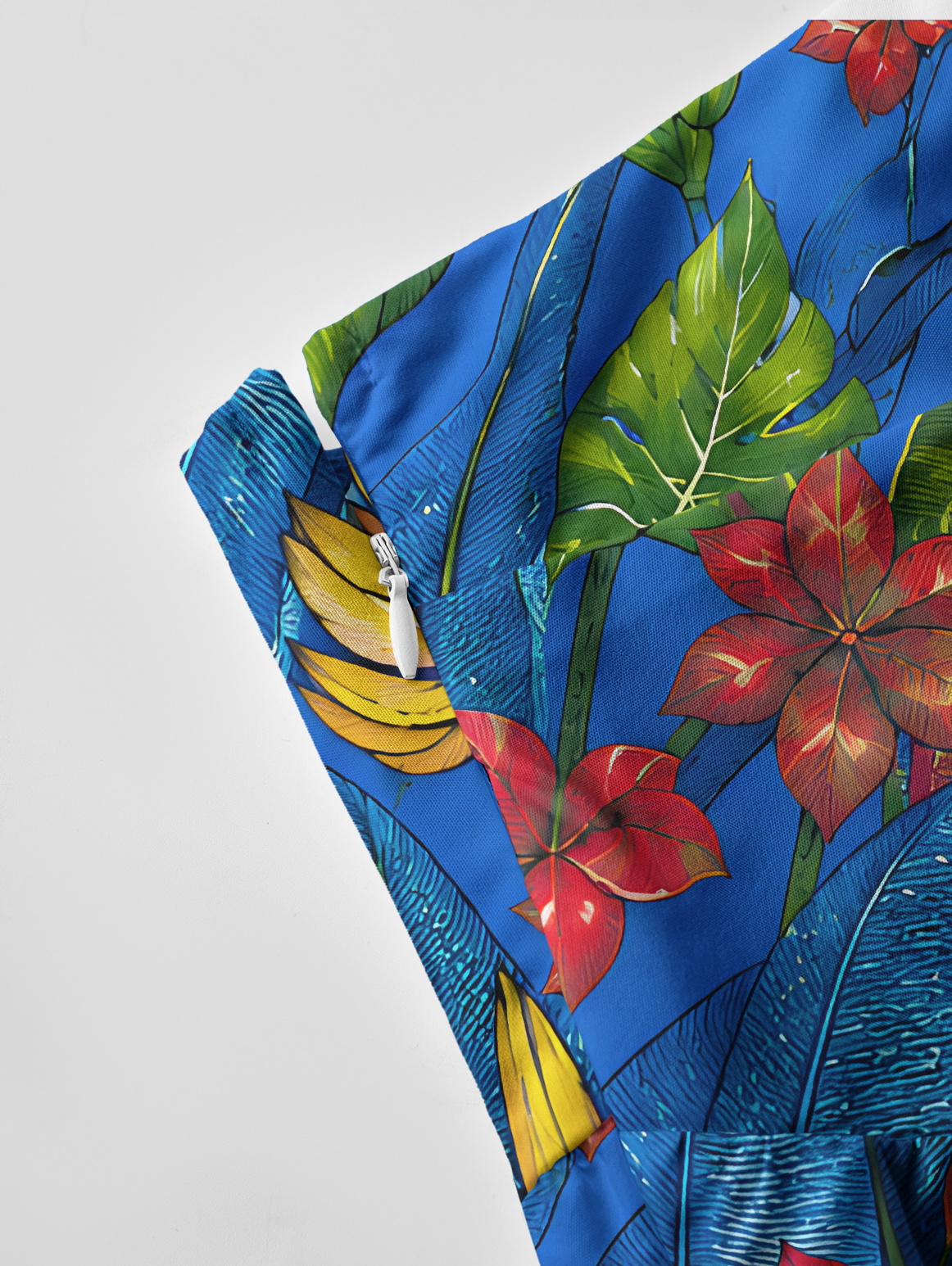 Tropical Bananas & Flowers on Blue Bow Strap Maxi Dress