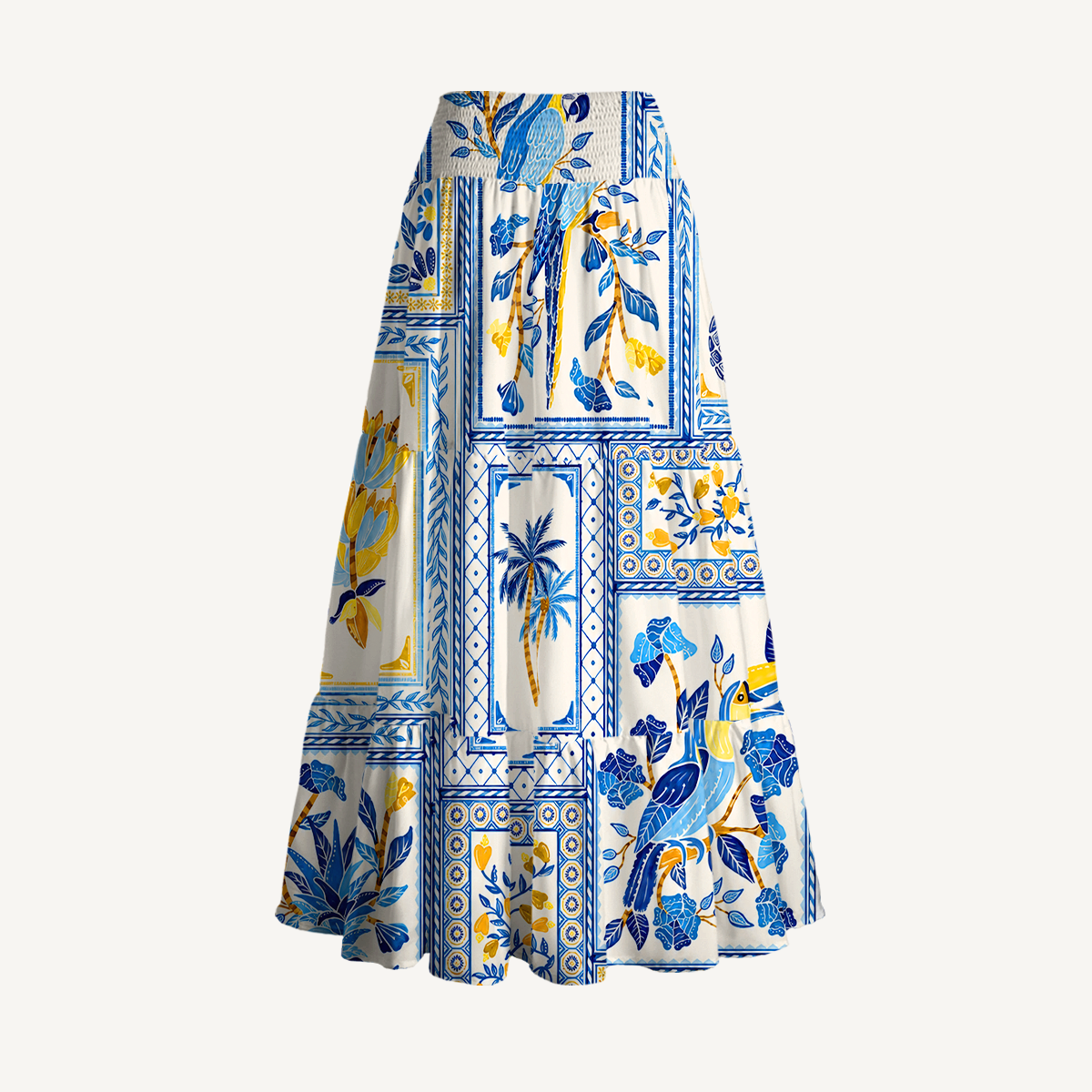 Blue Tropical Tile Maxi Skirt & Strapless Dress  