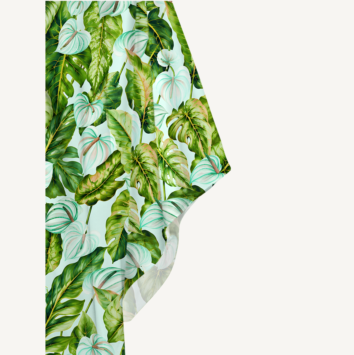 Tropical Rainforest Green Leaves Kimono Sleeve Kaftan Dress