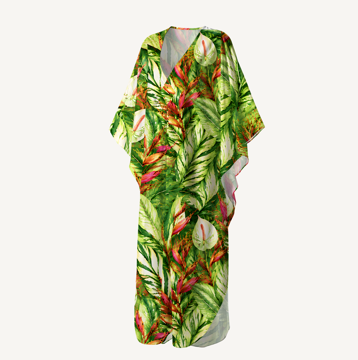 Tropical Flowers Kimono Sleeve Kaftan Dress