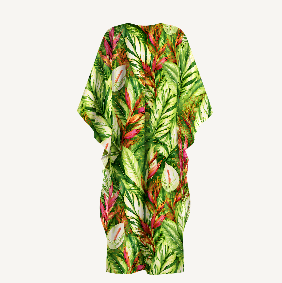 Tropical Flowers Kimono Sleeve Kaftan Dress