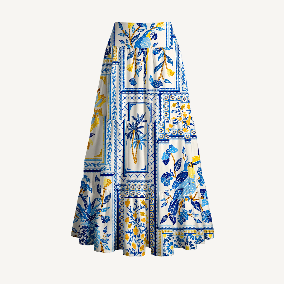 Blue Tropical Tile Maxi Skirt & Strapless Dress  