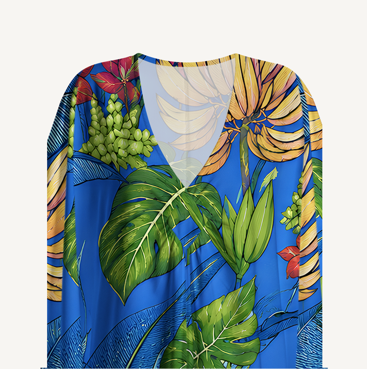 Tropical Bananas & Flowers on Blue Kimono Sleeve Kaftan Dress