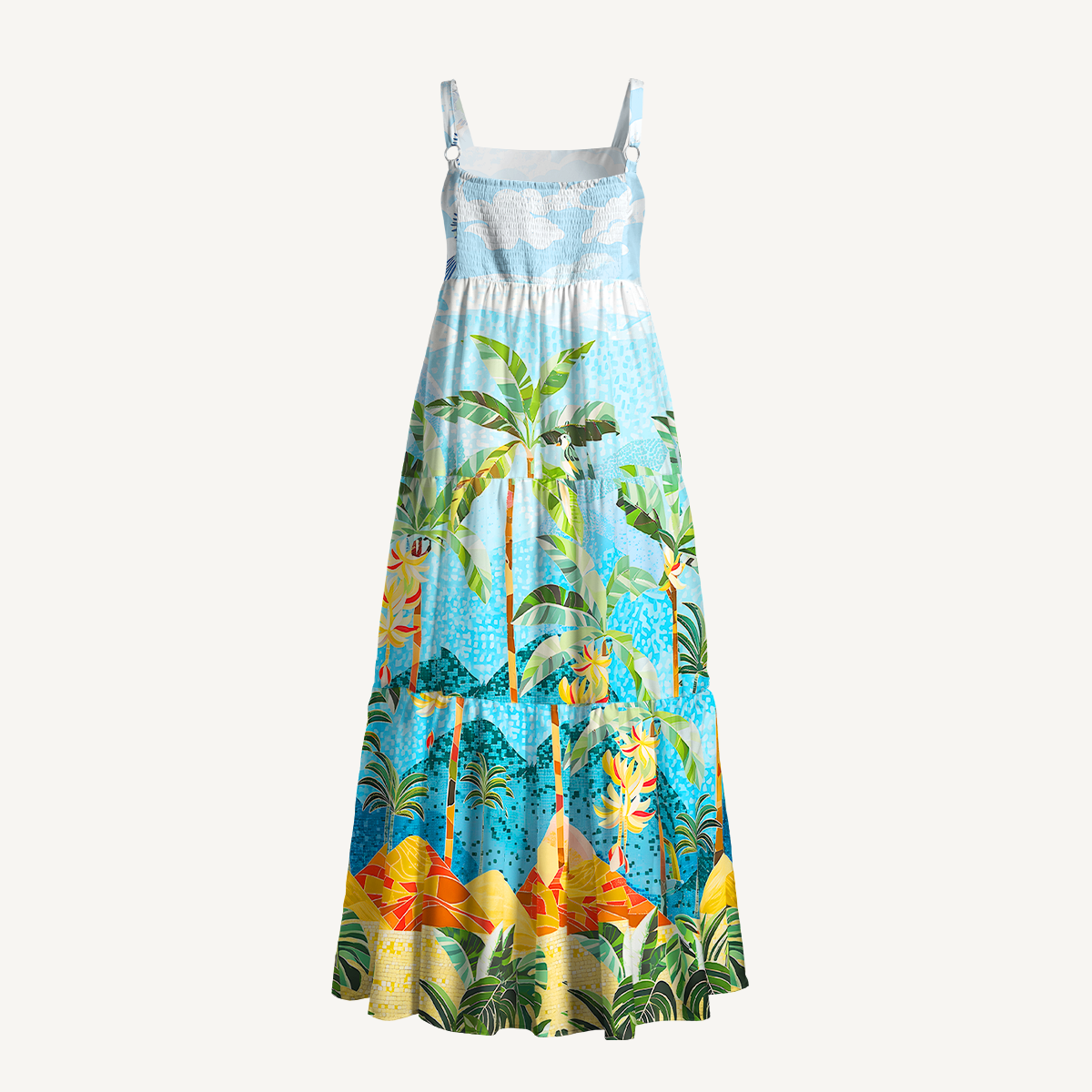 Rainforest Palm Tree Wide Straps Maxi Dress With Pockets