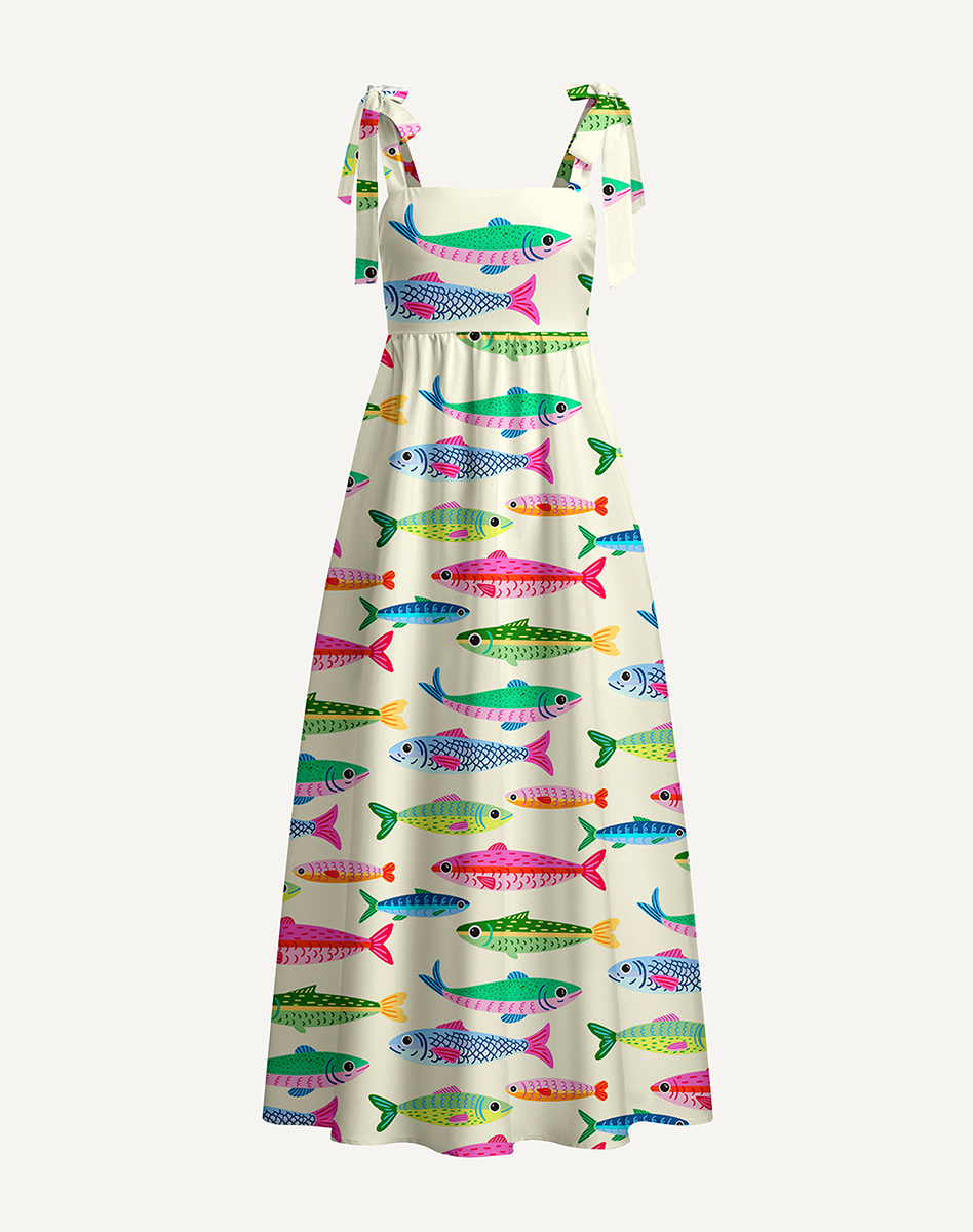Bright Sardine Bow Strap Maxi Dress