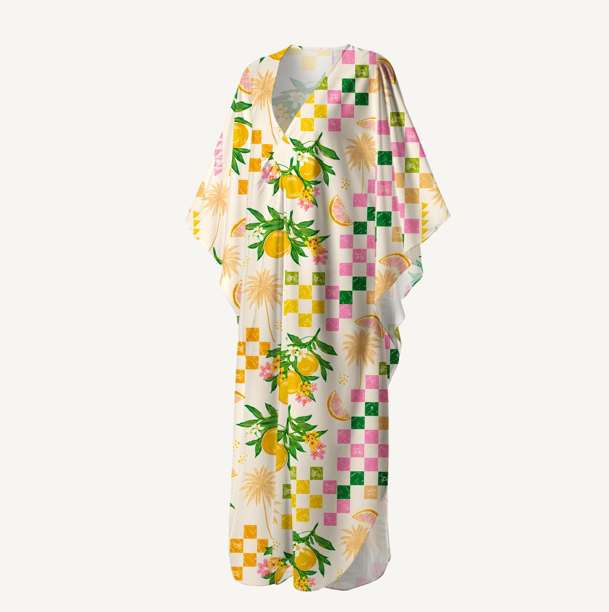 Citrus Breeze Kimono Sleeve Kaftan Dress
