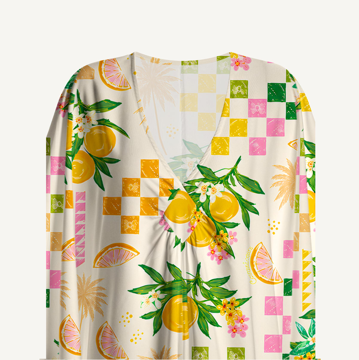 Citrus Breeze Kimono Sleeve Kaftan Dress