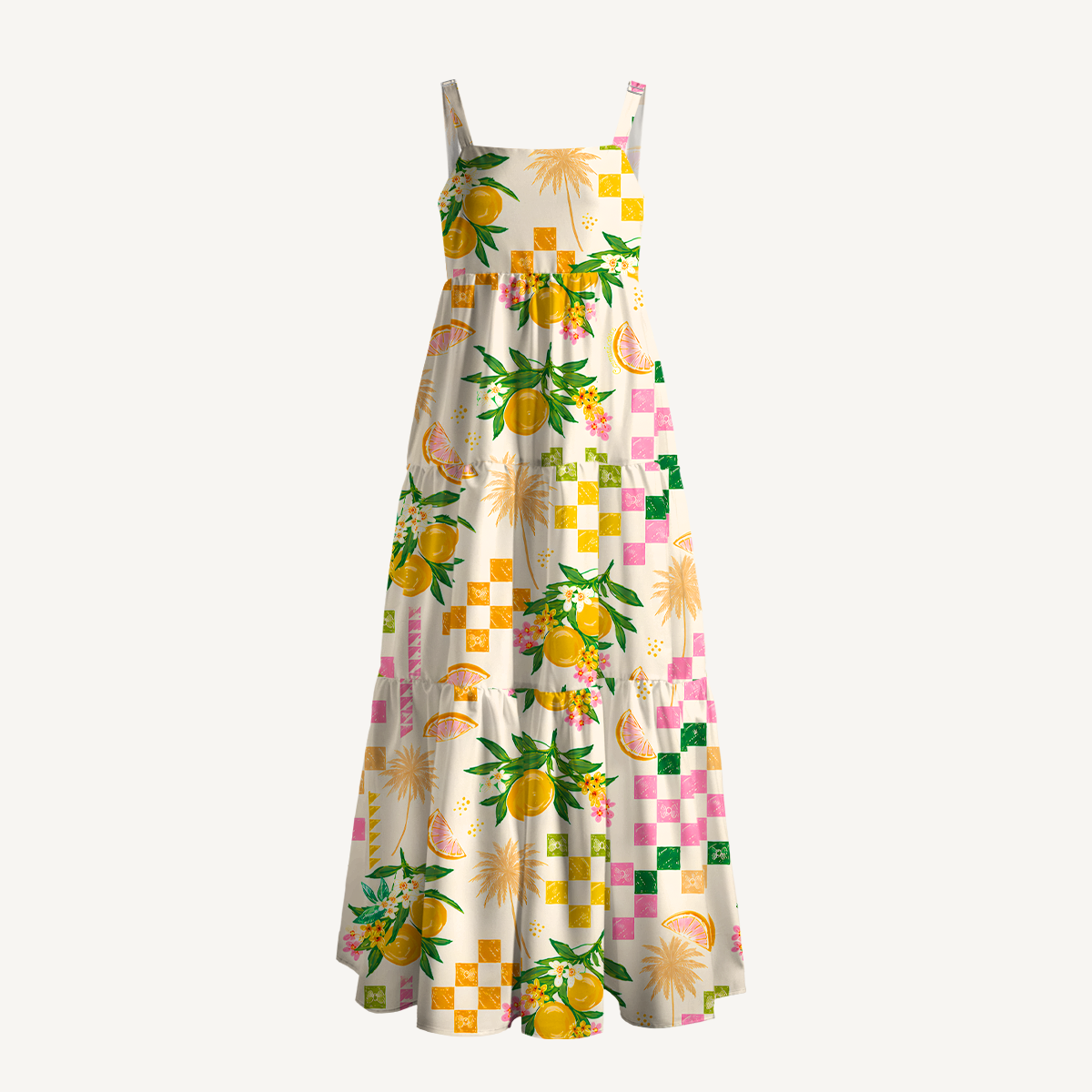 Citrus Breeze Wide Straps Maxi Dress With Pockets
