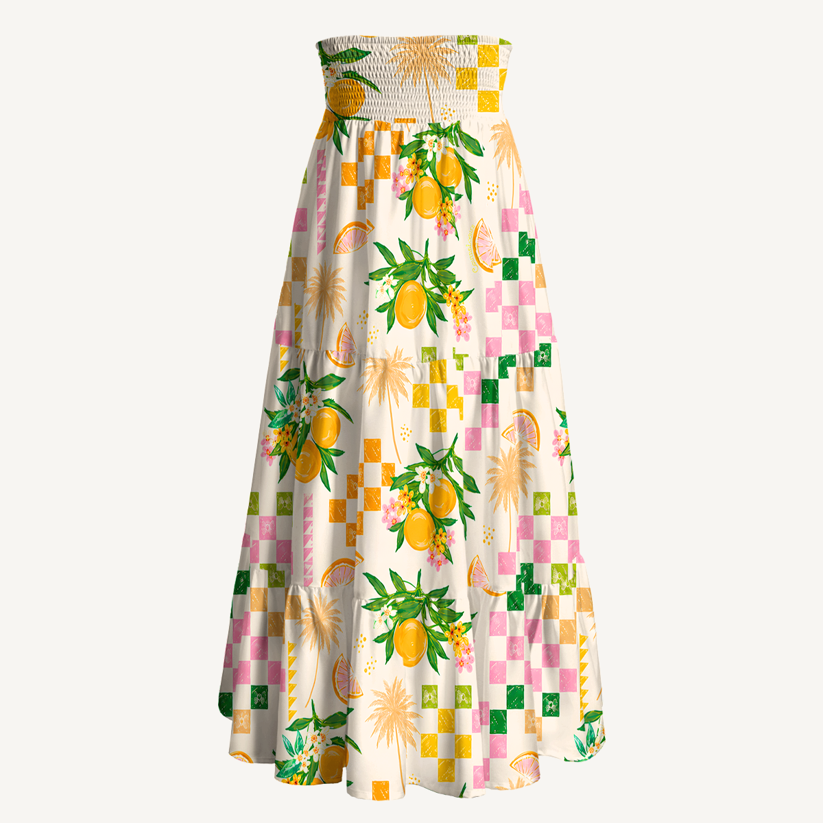 Citrus Breeze Maxi Skirt & Strapless Dress  