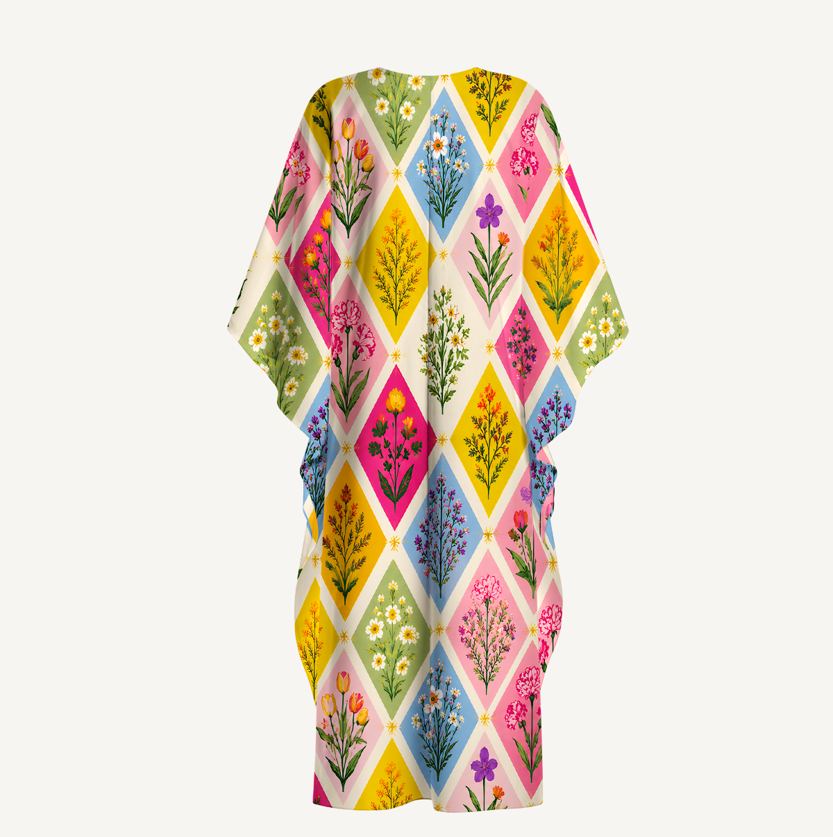 Petal Patchwork Kimono Sleeve Kaftan Dress