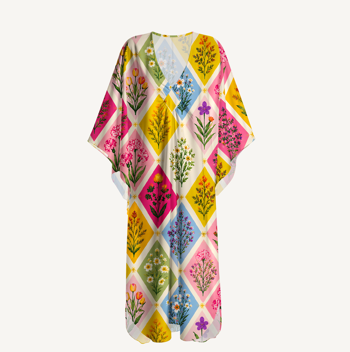 Petal Patchwork Kimono Sleeve Kaftan Dress
