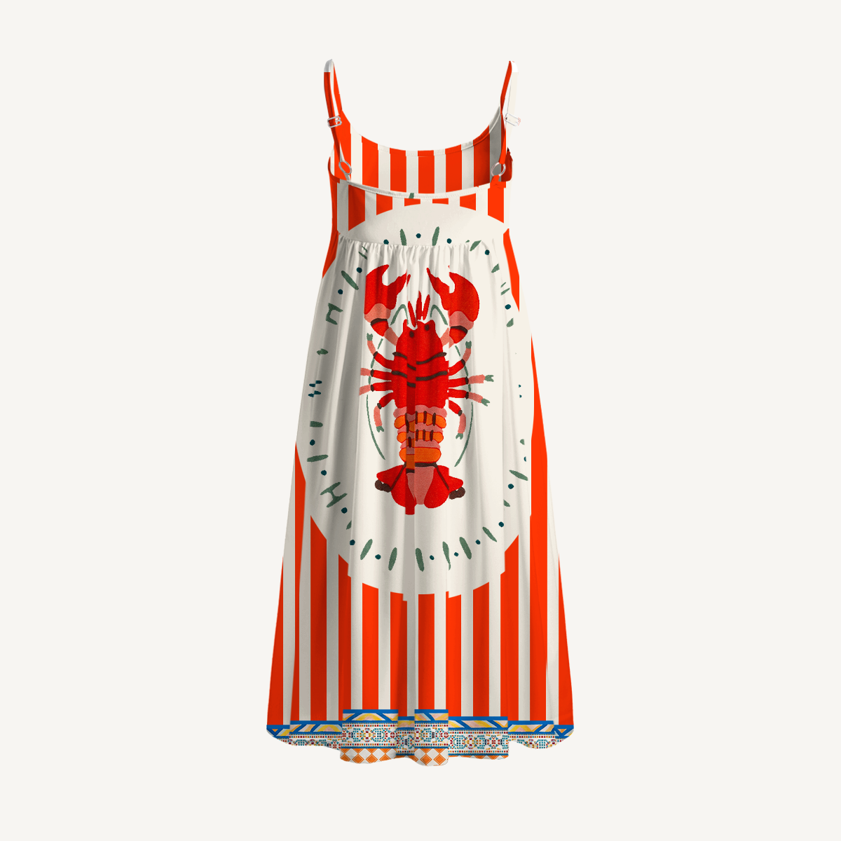 Tropical Lobster Patchwork Spaghetti Strap Mini Dress