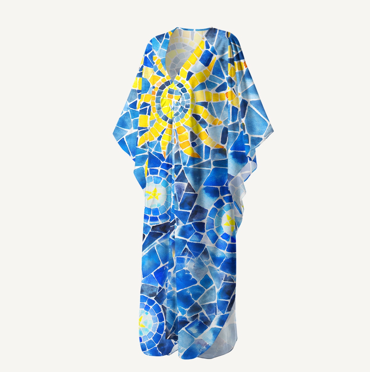 Mosaic Sun & Star Patter Kimono Sleeve Kaftan Dress