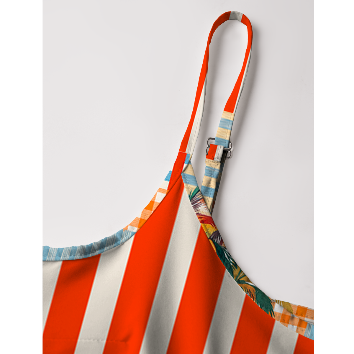 Tropical Lobster Patchwork Spaghetti Strap Mini Dress