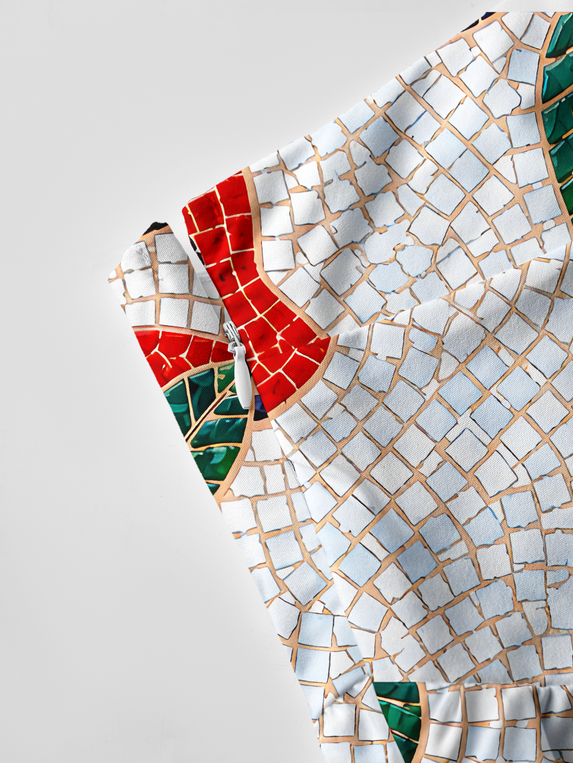 Gaudi Mosaic Red Bird Floral Bow Strap Maxi Dress
