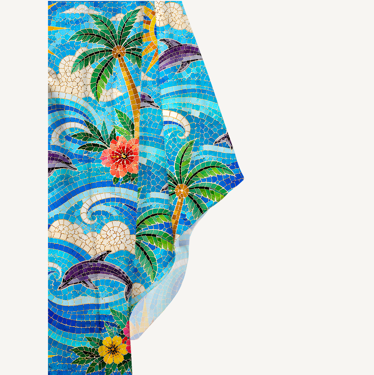 Sunset Mosaic Wave Dolphin Kimono Sleeve Kaftan Dress